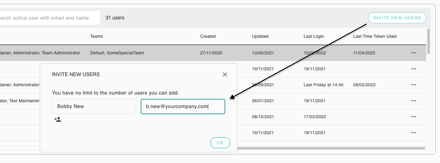 Invite Users Dialog